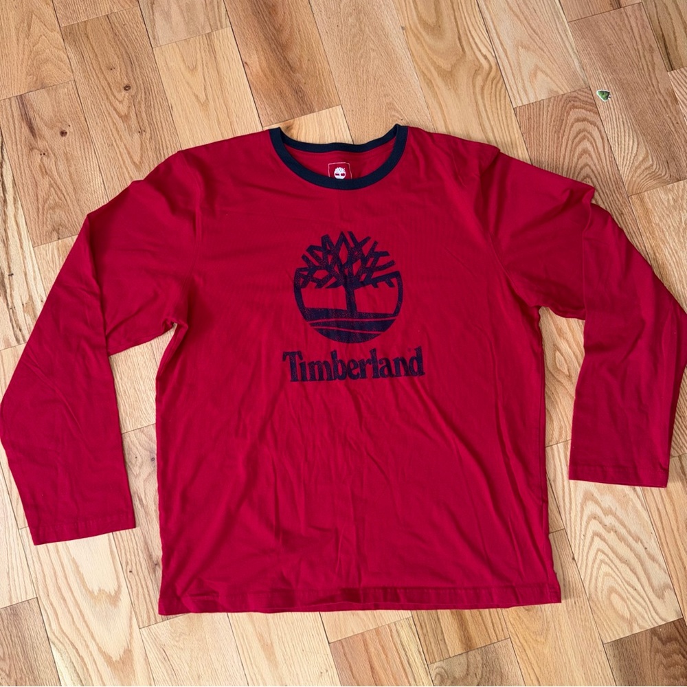 Timberland | Red long-sleeve t-shirt with a dark blue graphic log Size XXL